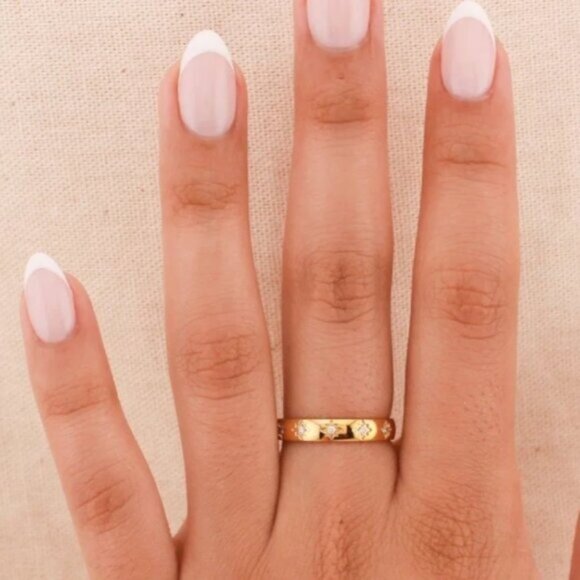 Gold Ring CZ Stars Waterproof Ring Celestial Gold Ring Cosmic Ring BEAUTIFUL - Picture 1 of 12